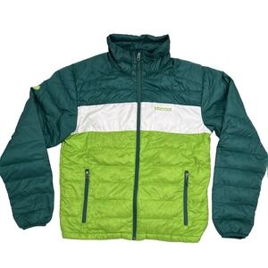 Marmot Ares Colorblock Down Puffer Jacket Green Size L Full Zip Pocket 700 Fill